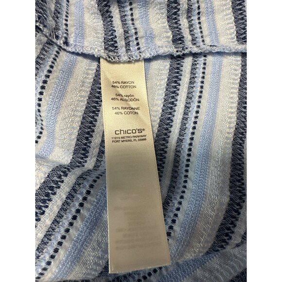 Chico's Striped 3/4 Sleeve Collared Blouse With Roll Tab Sleeves Size 2 US L - Picture 9 of 11